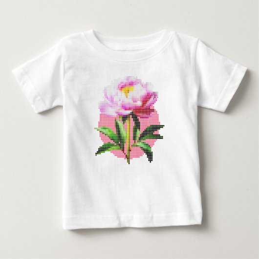 Pink Peony Dot Mosaic Flower ベビーTシャツ (正面)