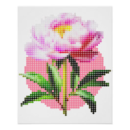 Pink Peony Dot Mosaic Flower ポスター
