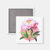 Pink Peony Dot Mosaic Flower マグネット (正面/裏面)