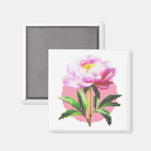 Pink Peony Dot Mosaic Flower マグネット (正面/裏面)