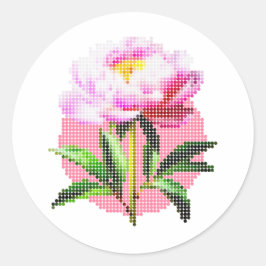 Pink Peony Dot Mosaic Flower ラウンドシール
