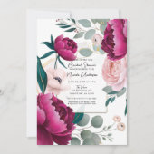 Pink Peony Eucalyptus Garden Floral Bridal Shower 招待状 (正面)