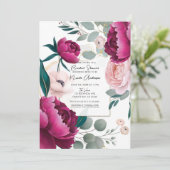 Pink Peony Eucalyptus Garden Floral Bridal Shower 招待状 (スタンド正面)