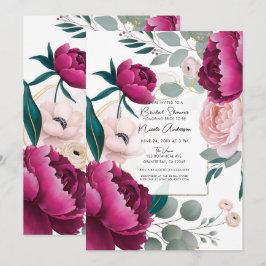 Pink Peony Eucalyptus Garden Floral Bridal Shower 招待状