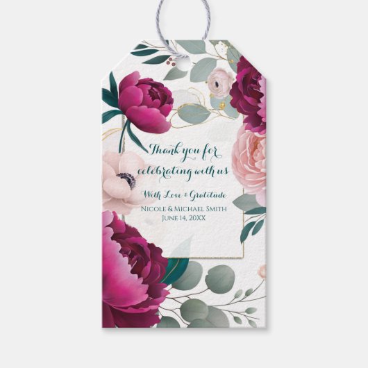 Pink Peony Eucalyptus Garden Floral Glam Wedding  ギフトタグ (正面)