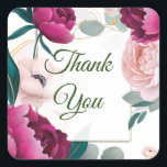 Pink Peony Eucalyptus Garden Floral Glam Wedding  スクエアシール<br><div class="desc">Matching items available.</div>