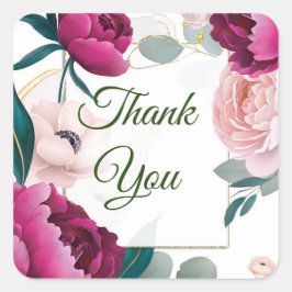 Pink Peony Eucalyptus Garden Floral Glam Wedding  スクエアシール