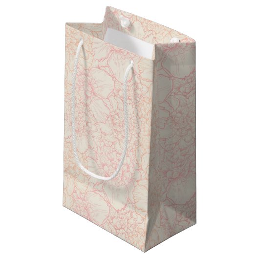 Pink Peony Floral Pattern スモールペーパーバッグ (正面アングル)