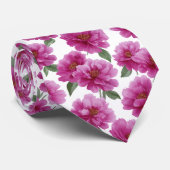 Pink Peony Floral Pattern ネクタイ (ロール)