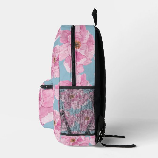 Pink Peony Floral Pattern  プリントバックパック (右)