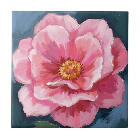 Pink Peony Flower Watercolor Floral タイル (正面)