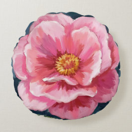 Pink Peony Flower Watercolor Floral ラウンドクッション