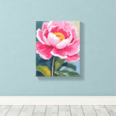 Pink Peony Flower Watercolor Painting キャンバスプリント (インサイチュ (ウッドフロア))