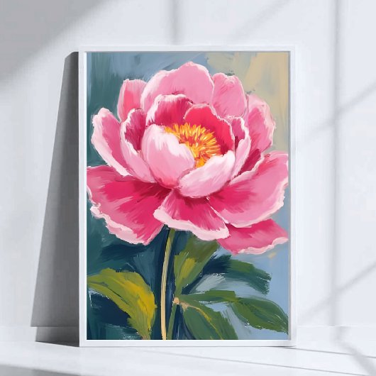 Pink Peony Flower Watercolor Painting ポスター