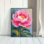 Pink Peony Flower Watercolor Painting ポスター