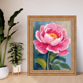 Pink Peony Flower Watercolor Painting ポスター