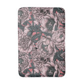 Pink peony flowers and moths バスマット (正面縦)