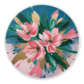 Pink Peony-Inspired Florals with Metallic Gold Tou セラミックノブ (正面)