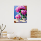 Pink Peony Painting, Peonies Flower Wall Art ポスター (キッチン)