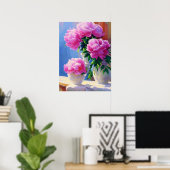 Pink Peony Painting, Peonies Flower Wall Art ポスター (ホームオフィス)