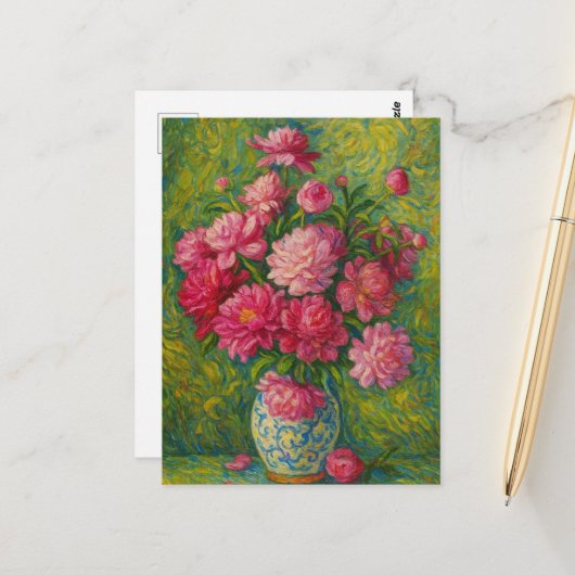 Pink Peony Postcard ポストカード (正面/裏面インサイチュ)