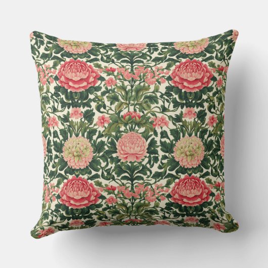Pink Peony Symmetrical Floral Pattern クッション (裏面)