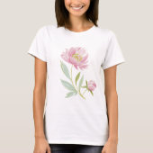 Pink Peony Watercolor Botanical Illustration Tシャツ (正面)