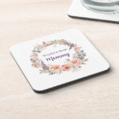Pink Peony Watercolor Floral Wreath Mother's Day コースター (左側)