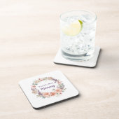 Pink Peony Watercolor Floral Wreath Mother's Day コースター (右側)