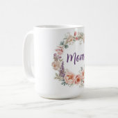 Pink Peony Watercolor Floral Wreath Mother's Day コーヒーマグカップ (正面左)