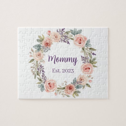 Pink Peony Watercolor Floral Wreath Mother's Day ジグソーパズル (横)