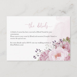 Pink Peony Wedding Details Card エンクロージャーカード