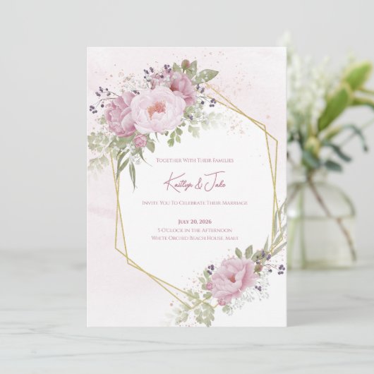 Pink Peony Wedding Invitation 招待状 (スタンド正面)