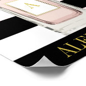 Pink Perfume Bottle Black Stripe Chic Monogram ポスター (角)
