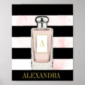 Pink Perfume Bottle Black Stripe Chic Monogram ポスター (正面)