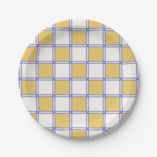 Pink, Periwinkle, and Golden Yellow Checkers ペーパープレート (正面)