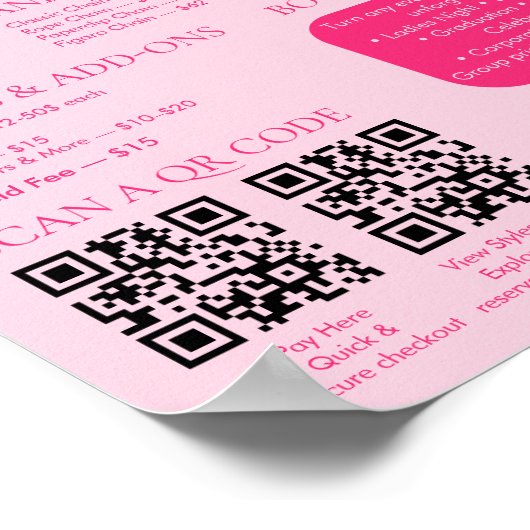 Pink Permanent Jewelry Price List QR code Menu ポスター (角)