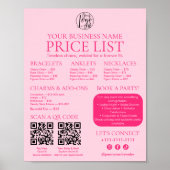 Pink Permanent Jewelry Price List QR code Menu ポスター (正面)