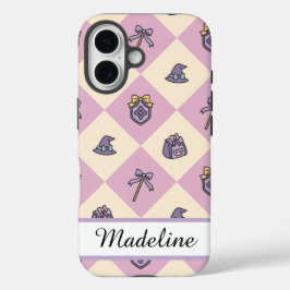 Pink Personalized Girly Checkered iPhone 16ケース