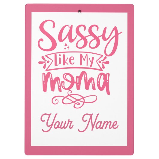 Pink Personalized "Sassy Moma"  クリップボード (裏面)