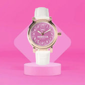 Pink Personalized with White LeatherMonogram Femin 腕時計