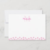 Pink Pet Paw Prints Custom Monogram Cute  ノートカード (正面)