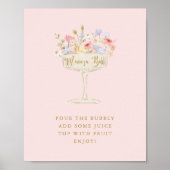 Pink Petals and Prosecco Mimosa Bar Table Sign ポスター (正面)
