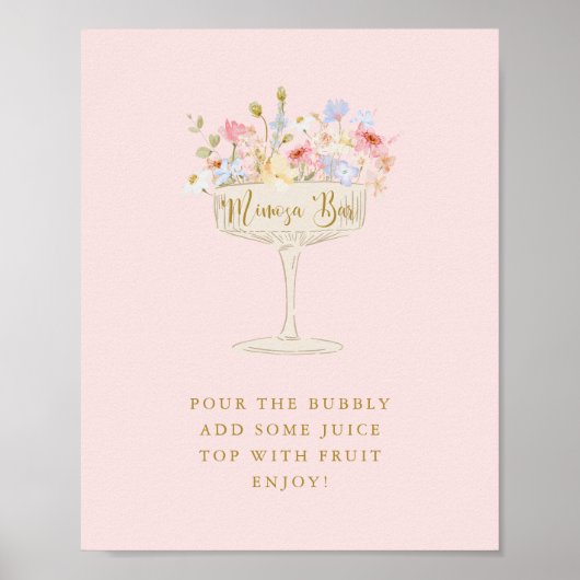 Pink Petals and Prosecco Mimosa Bar Table Sign ポスター (正面)