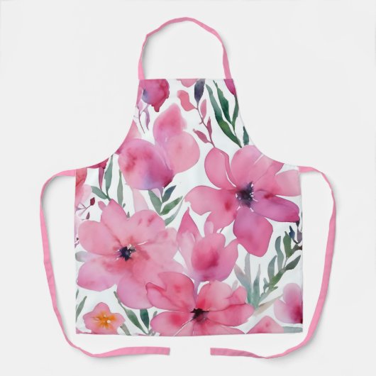 Pink Petals | Watercolor Floral Painted Flowers エプロン (正面)