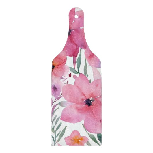 Pink Petals | Watercolor Floral Painted Flowers カッティングボード (正面)