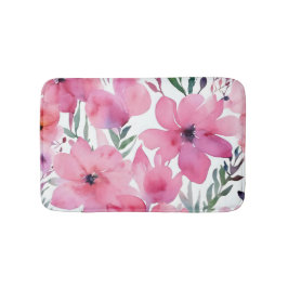 Pink Petals | Watercolor Floral Painted Flowers バスマット