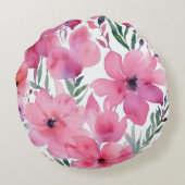 Pink Petals | Watercolor Floral Painted Flowers ラウンドクッション (裏面)