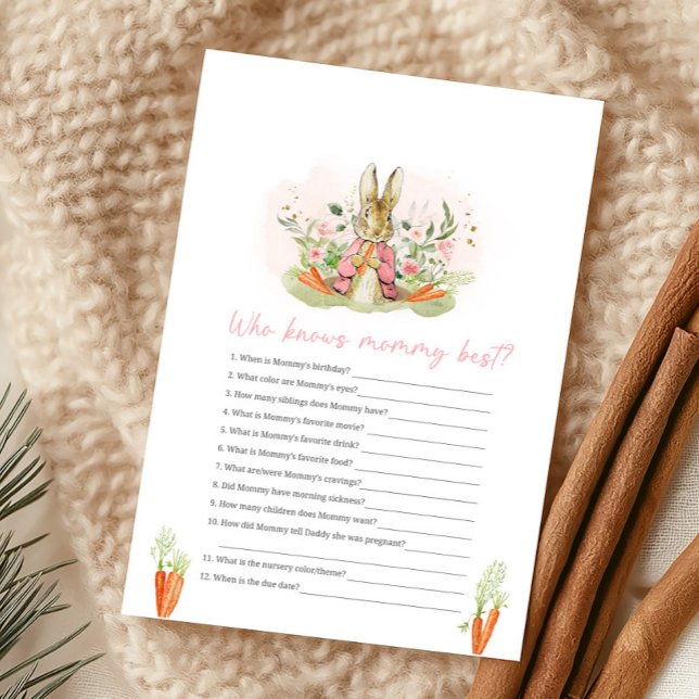 Pink Peter Rabbit Baby Shower Who Knows Mommy Game (クリエイターアップロード済み)
