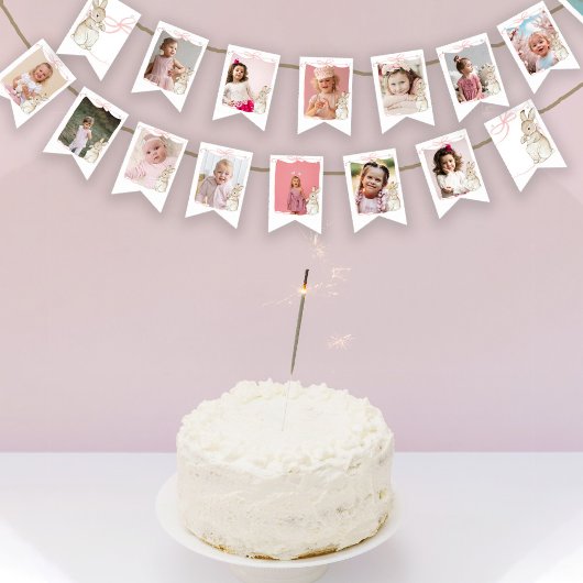 Pink Peter the Rabbit Beatrix 1st Birthday写真 バンティングフラッグ